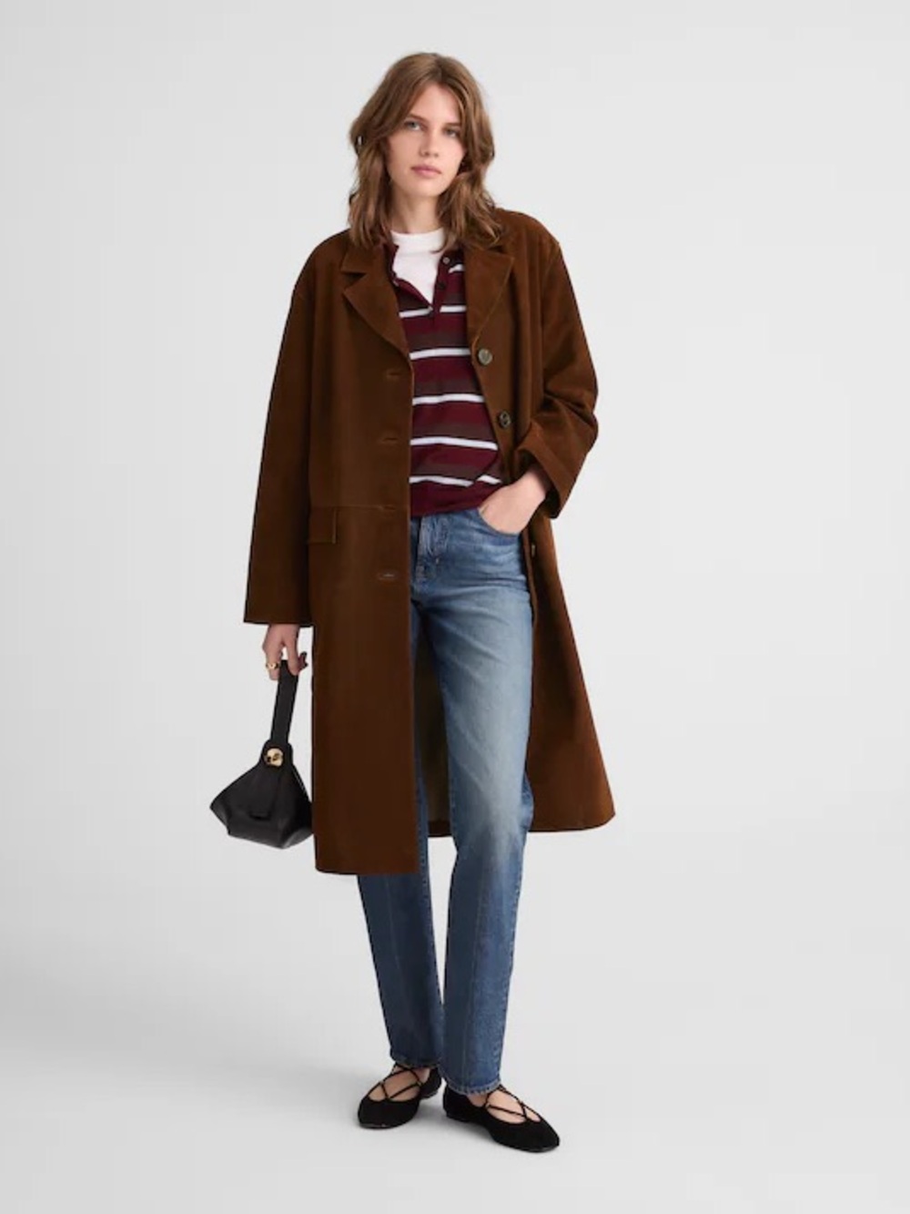 Madewell Men's Chestnut Brown Suede Trench Coat